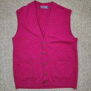 WOOLOVERS Sweater Vest Men L Red 100% New Wool Sleeveless Button Up Knit